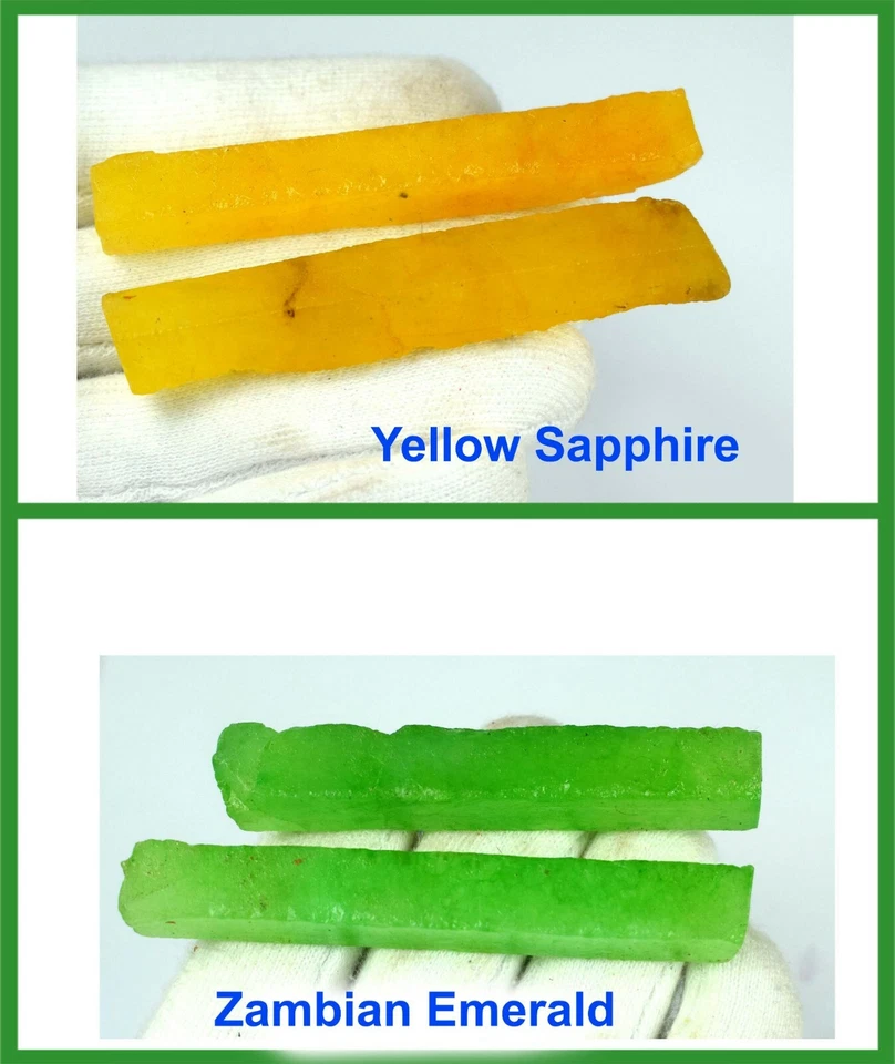 240 Ct Natural Yellow Sapphire & Zambian Emerald Slice Rough 4 Pcs Lot SQ244 - Image 3 of 4