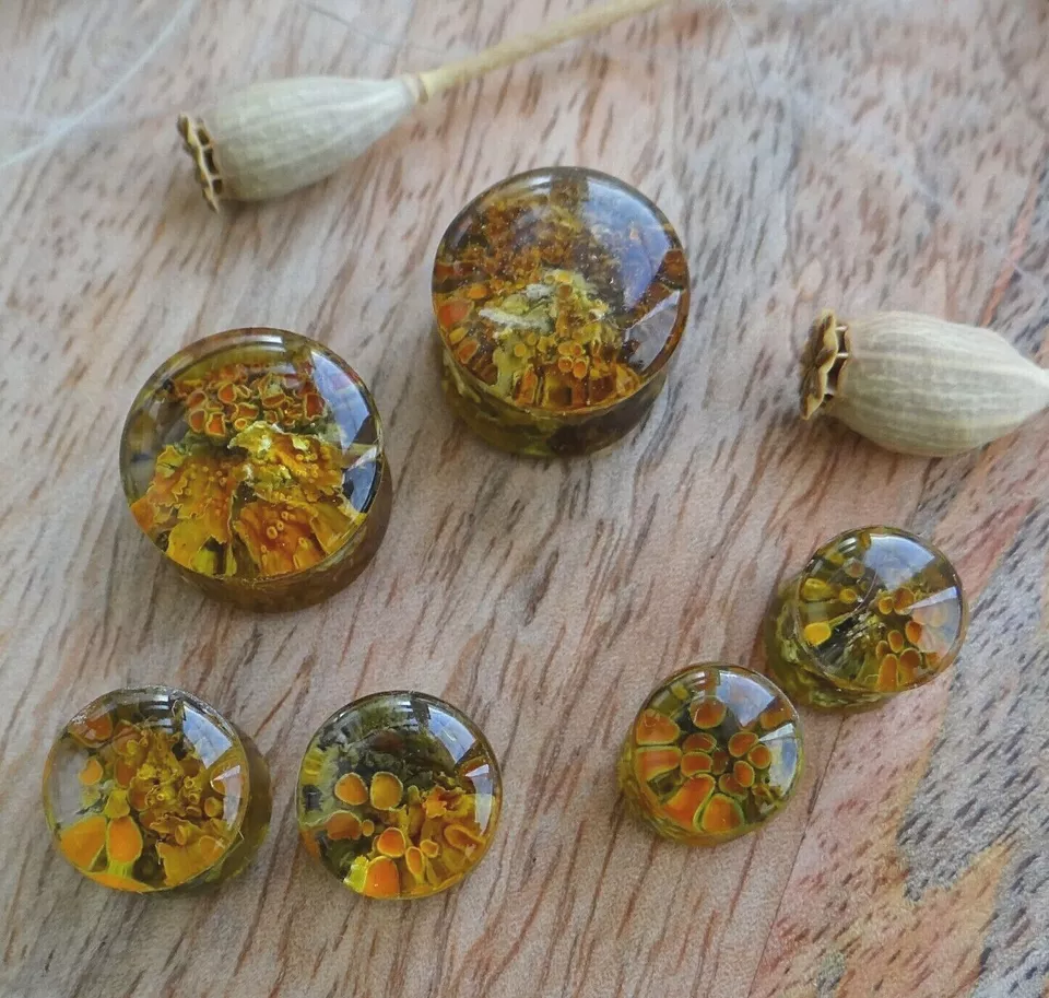 Orange Ear gauges for Men Lichen Resin ear tunnels Large size plugs 2g 00g 28mm - Image 4 of 4