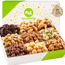 Nut Cravings - Green & White Gift Box – 9 Gourmet Nuts, Father's Day Gift Tray