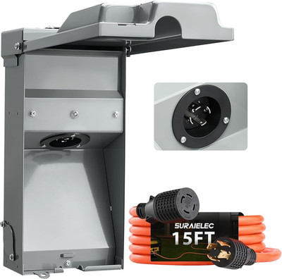30 Amp 15FT Generator Cord and Power Inlet Box, Generator Box with 4-Prong Gener