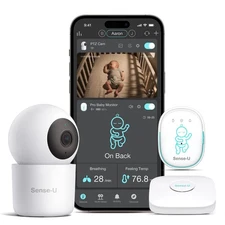 Sense-U Pro Smart Baby Monitor with 2.5K PTZ Camera - Track Breathing with Video
