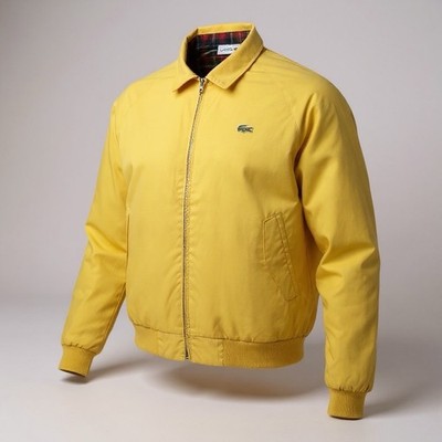 Vintage Mens Large Izod X Lacoste Butter Yellow 80s Jacket Preppy Plaid Lining