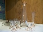 LUIGI BORMIOLI ART DECO DECANTER AND 6 CONICAL GLASSES IN CRYSTAL AND PINK — photo 2