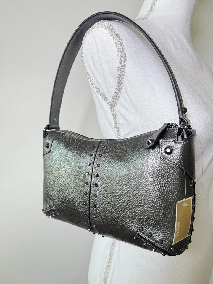 Michael Kors Astor Studded Leather Shoulder Bag Color: Gunmetal NWT $328 - Image 2 of 4