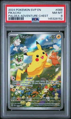 2024 POKEMON SVP EN-SV BLACK STAR PROMO PALDEA ADVENTURE CHEST PIKACHU PSA 8