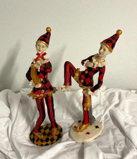 Vintage Harlequin Figurines – Set of 2 – 12" Tall matte ceramic/plaster