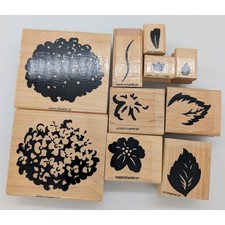 VTG 1998 Stampin Up Definitely Decorative Hydrangea Wood Mount Stamp Set 10pc