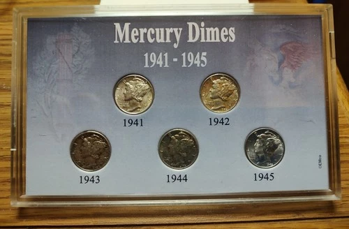 Mercury Silver Dime Set 1941-1945 World War II 5 Piece Collectible US BUYERS