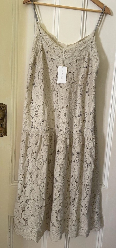 Flannel, Tilly Lace Floral Slip Dress, Stone Midi Sz S/M