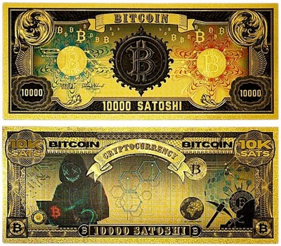 BITCOIN 10000 SATOSHI Gold Foil Banknote   Rare PVC Crypto Collector s Item
