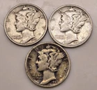 three 1941 P MERCURY DIMES 10C (#325) Philadelphia, circulated, ungraded