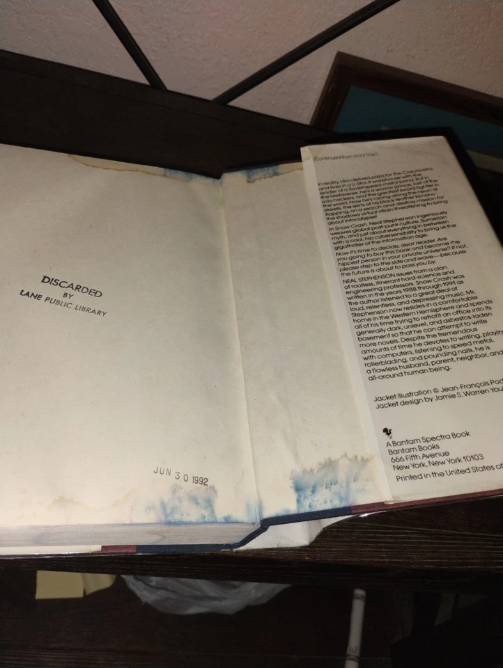 SNOW CRASH - 1ST. ED. 1st PRINTING BY NEAL STEPHENSON - Image 3 of 4