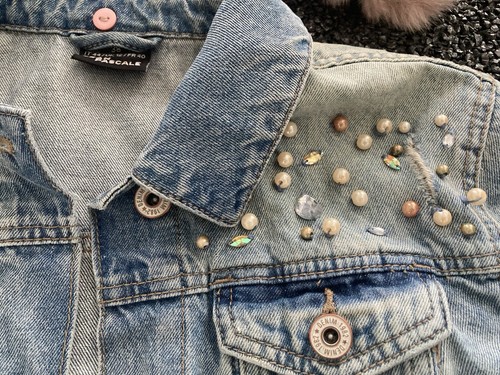 Jeansjacke Jacke PERLEN STRASSTEINE abnehmbarer Kunstfellkragen Gr.38 HINGUCKER - Bild 4 von 8