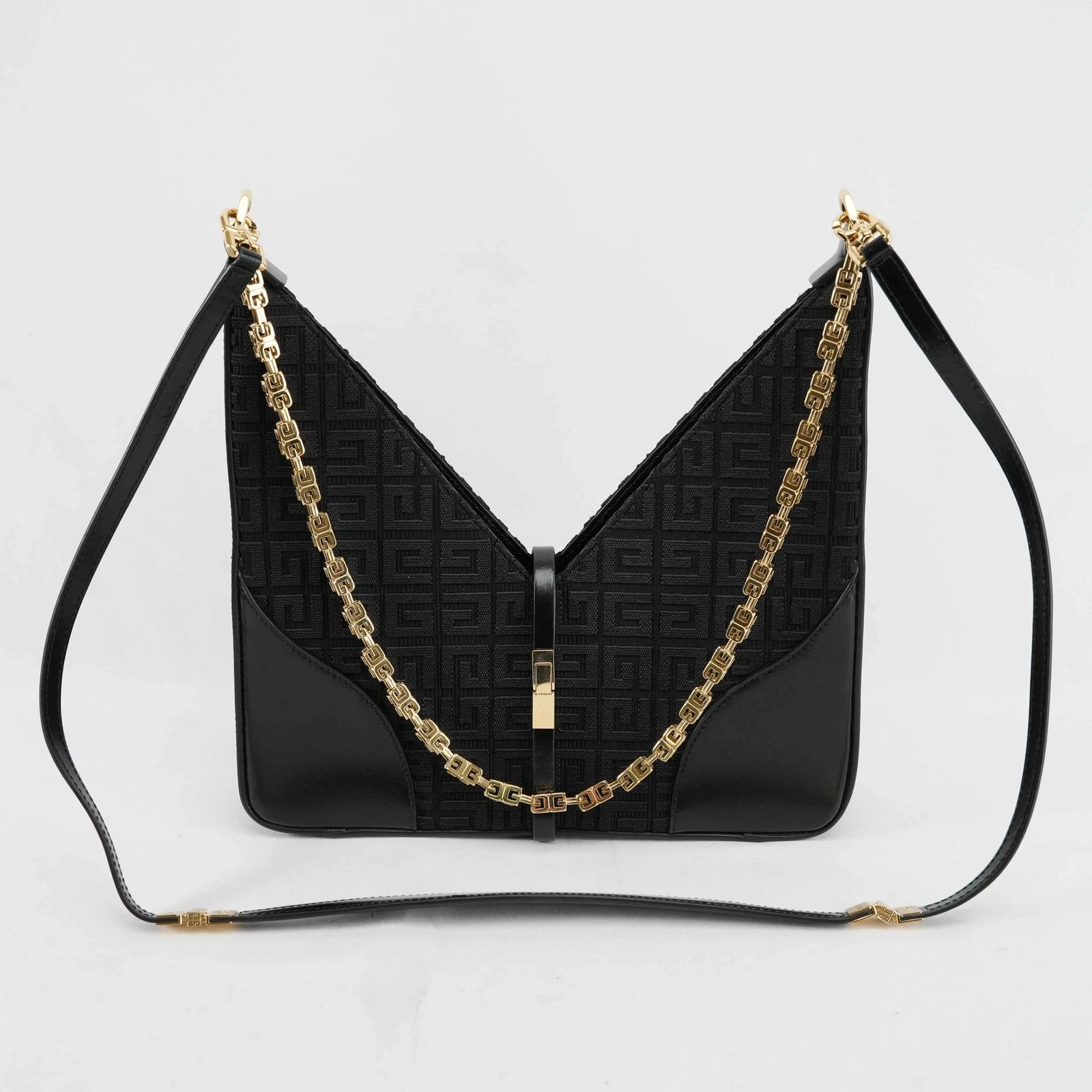 Givenchy — Givenchy Cut Out 4G Monogram Crossbody Bag in Black Canvas and Leather