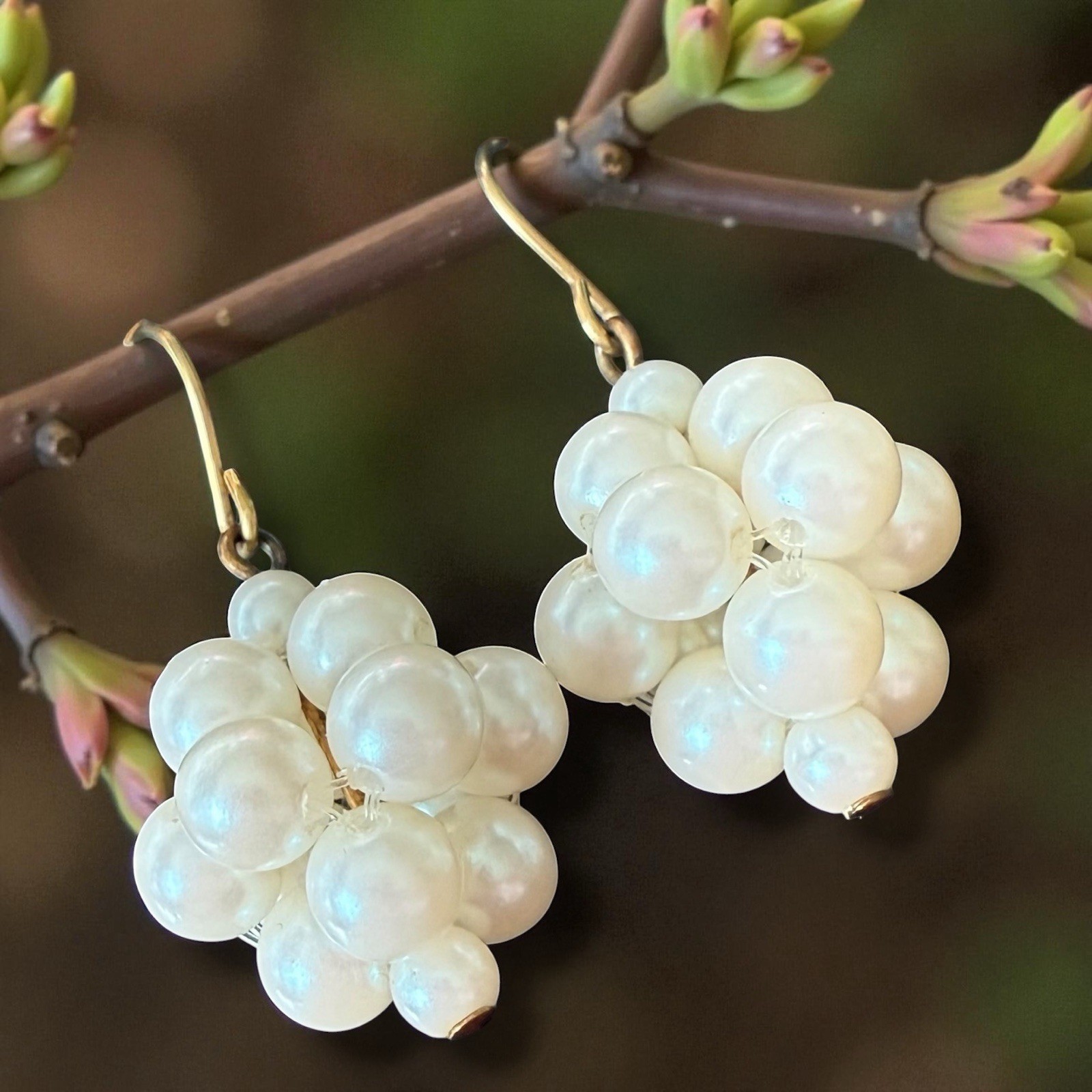 Pearl Cluster Dangle Earrings Beaded Vintage Grap… - image 3
