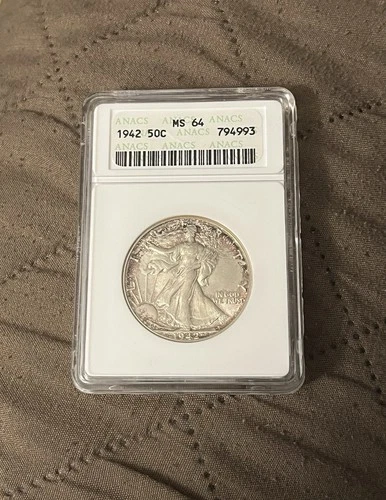 1942 Silver Walking Liberty Half Dollar - ANACS MS64 - Old Slab