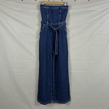 Reformation Jumpsuit 2 Eva Denim Wide Leg Belted Blue Casual Chic Retro Western