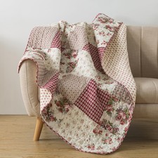Cotton Quilted Throw Blanket, 50" x 60" Floral Farmhouse Patchwork Quilt, Sha...