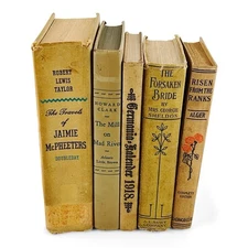 Antique Vintage Books Lot Of Beige Prop Shelf Display Decor Stack