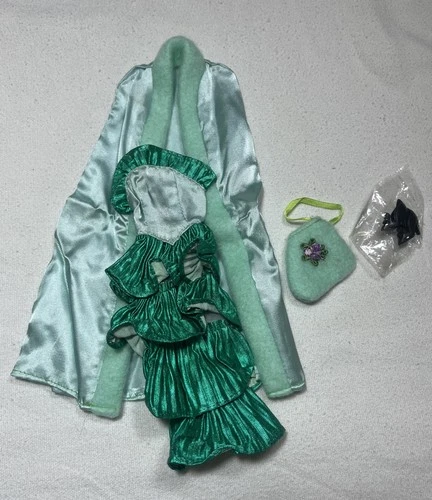 Vtg Clone Barbie Fashion Gown Outfit Superstar 80's Teal Gown Cape Bag Shoes