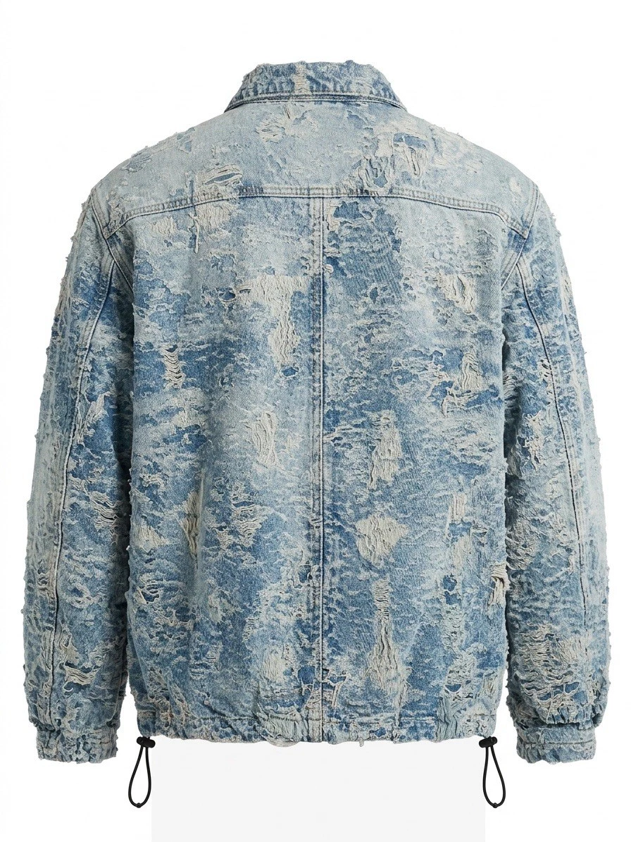 Diesel Men's L Distressed Blue Denim Cotton Full Zip Short Jacket Point Collar image 2