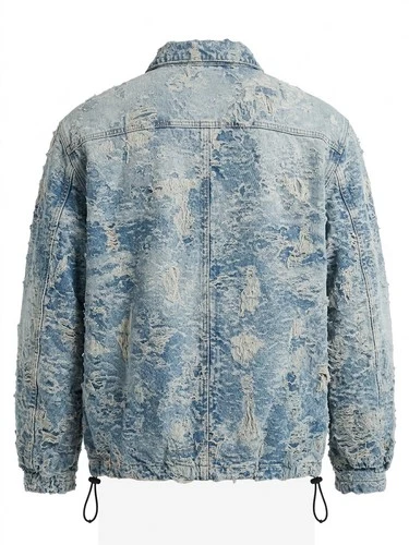 Diesel Men's L Distressed Blue Denim Cotton Full Zip Short Jacket Point Collar image 2