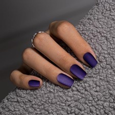 Winter Press On Nails Short Square, Matte Cat Eye Press On Matte Black Blue