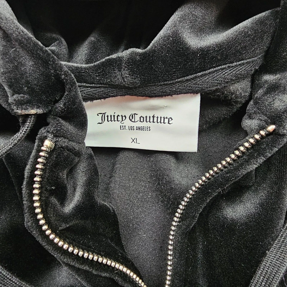 Juicy Couture Chaqueta Terciopelo Negro Cremallera Sudadera con Capucha Talla XL Foto 4 de 4