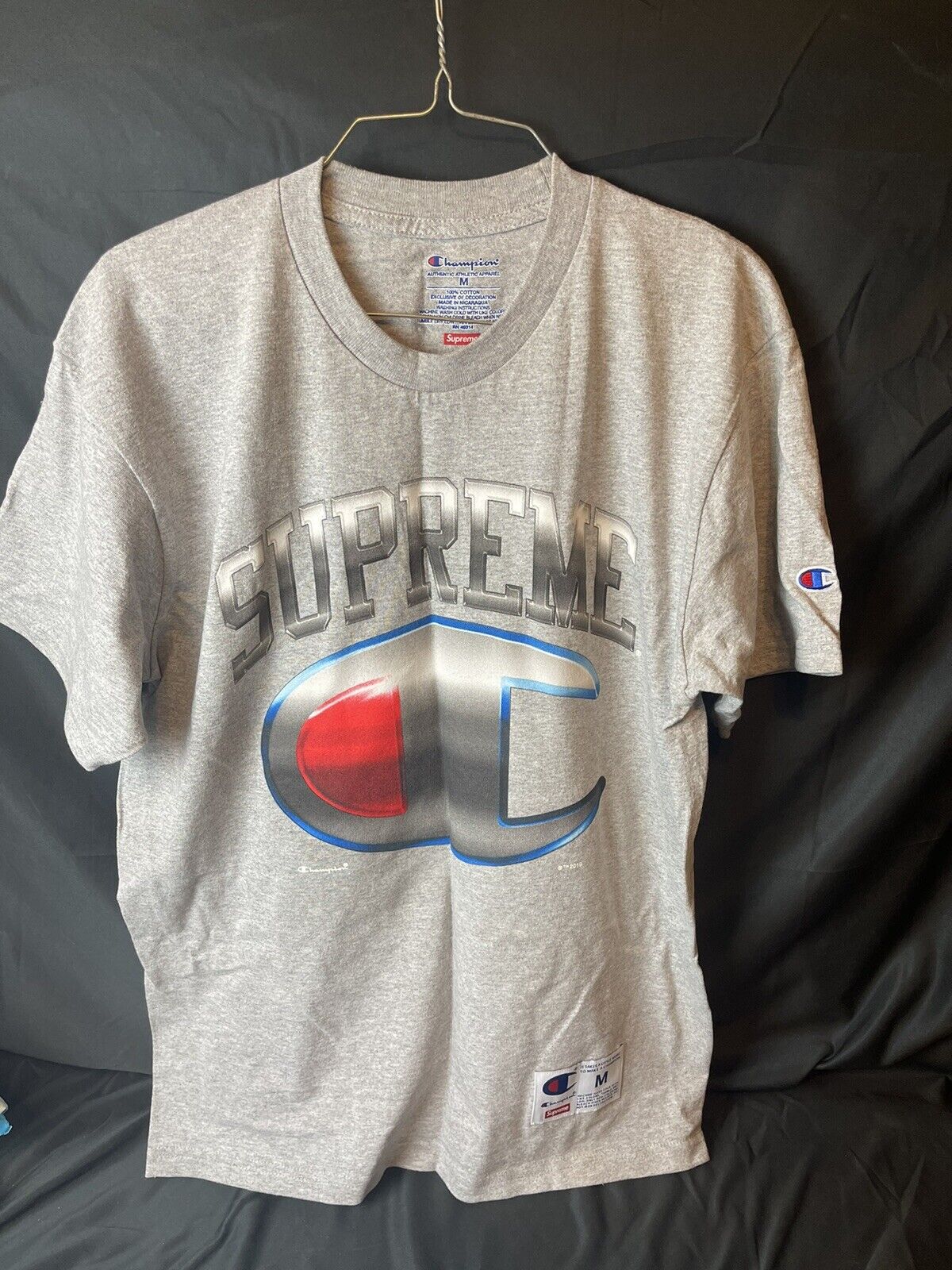 Supreme SS19 Champion Chrome Logo Tee Size Medium Heather Grey 100% Authentic