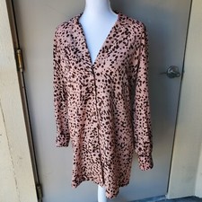 Pretty Little Thing Shirt Dress Women 4 Blush Brown Dalmatian Print Long Sleeve