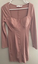 ASTR The Label Brand Girl Night Out Bodycon Dress L Pink Ribbed Mini Party Club
