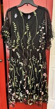 SHEIN Black Floral women's Dress Short Sleeve (1XL) 14.  42" long