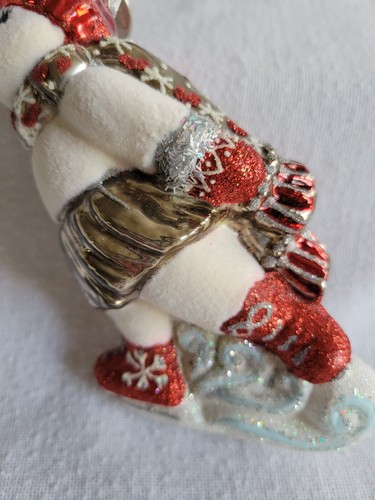 Balsom Hill Ice Skating Polar Bear Hanging Ornament 5" by 4.5" glass glittery - Picture 2 of 10