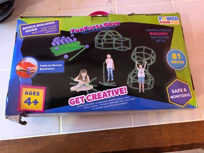 Fun Forts Glow Fort Building Kit for Kids - 81 Pack Glow in The Dark  New