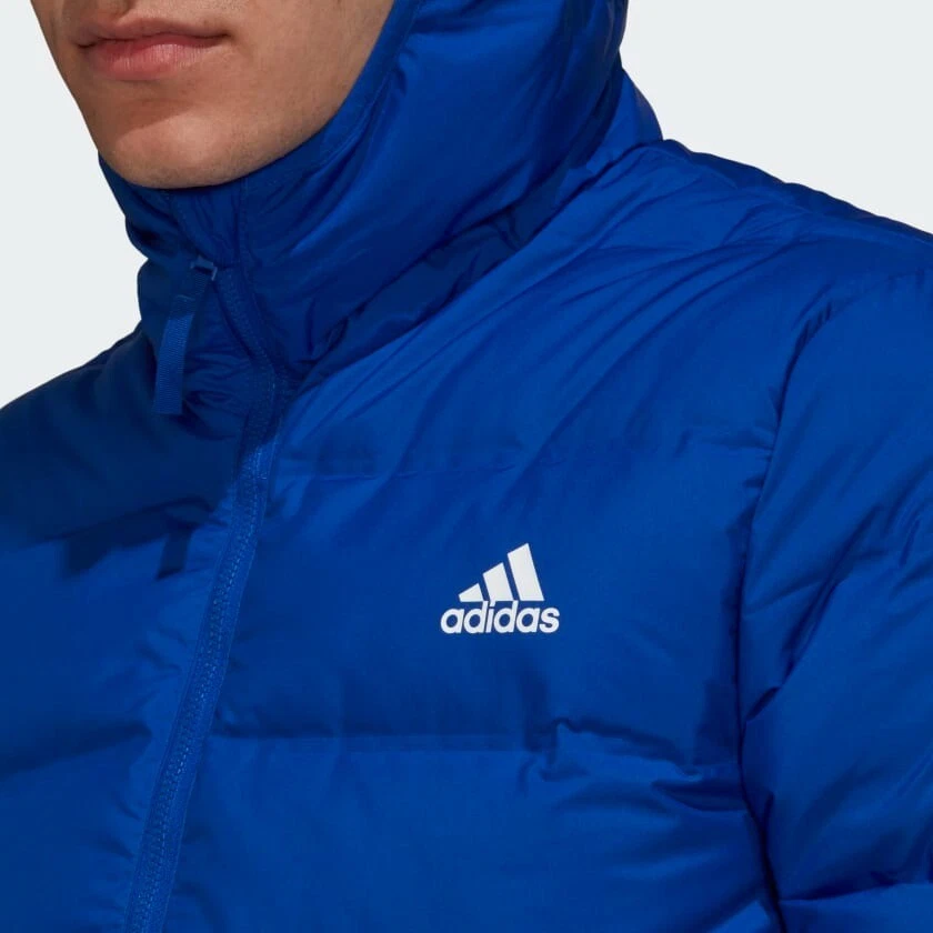 adidas Jacket Mens Helionic Hooded Down Blue Windproof Outdoor Coat Football - Image 3 of 4