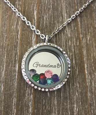 Grandma floating locket Necklace custom engraved personalized with  birthstones
