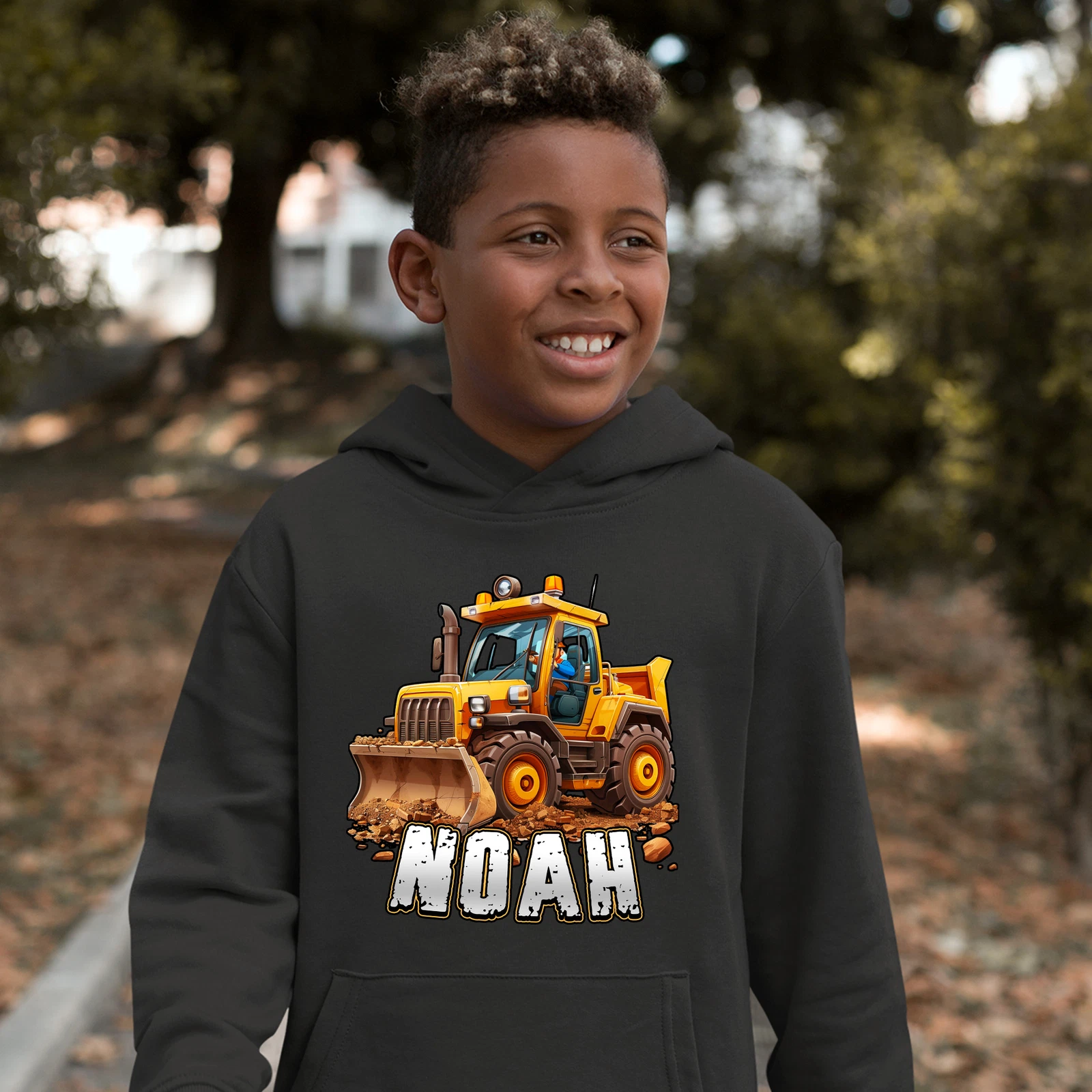 VETEMENTS Felpa con Cappuccio Bulldozer Personalizzata per Bambini Personalizzata Regalo Ragazzo Nome Natale Nascita...