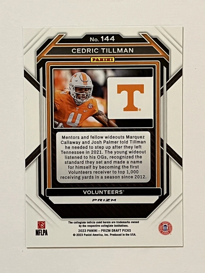 2023 Panini Prizm Draft Picks Snakeskin #144 Cedric Tillman RC - Image 2 of 2