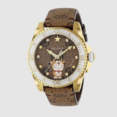 【激レア完売品】新品GUCCI×ドラえもん 初コラボ商品 DIVE 腕時計 Gucci Dive Doraemon Brown Dial Gold Case Men's Watch YA136334 for