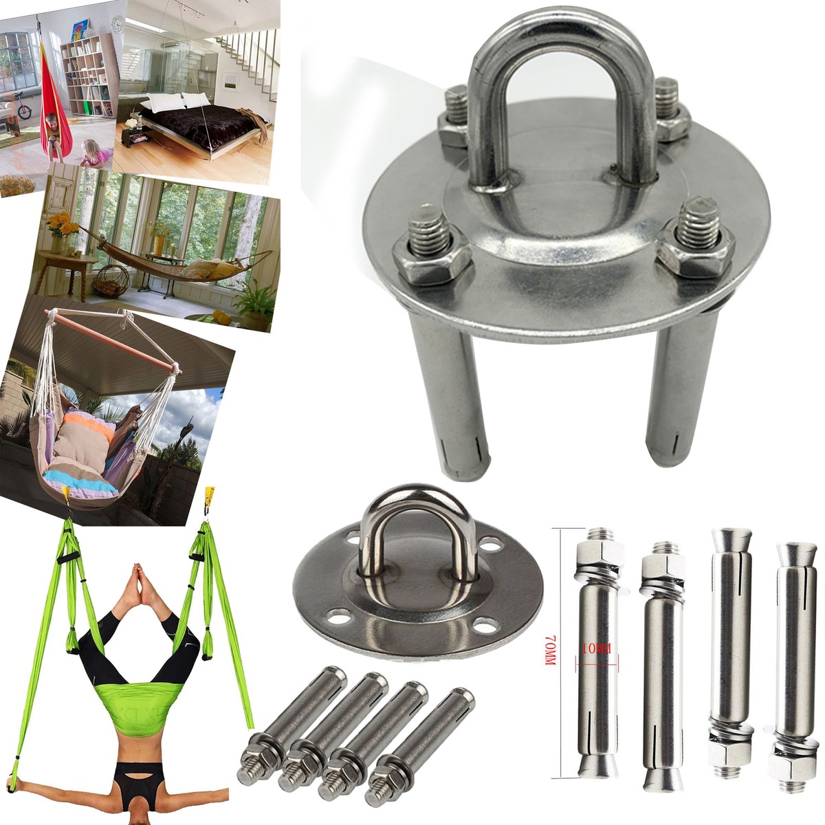 1000lb Heavy Duty Hammock Yoga Swing Hanging Chair Hanging Kit Stainless  Steel