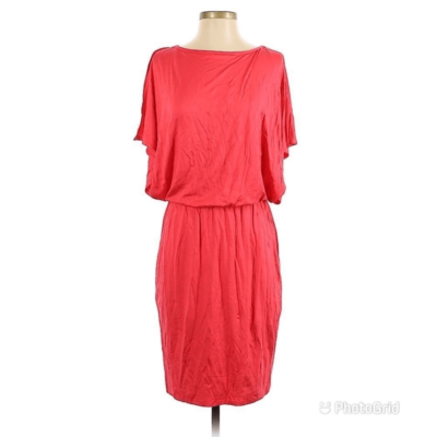 TRINA TURK Coral Pink Short Sleeve Jersey Dress Knee Length