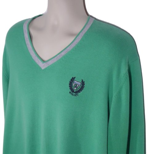 Męski sweter bogaty w bawełnę Wolsey zielony sweter z dekoltem w serek - rozmiar XXL - Zdjęcie 1 z 10