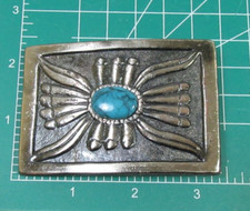 BELT BUCKLE Vintage Turquoise Ball Shaped Centerpiece Manufactured 3.25 x 2.25"