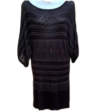 White House Black Market Sz M Tunic Sweater Dress Black Sparkly Stripe Knit