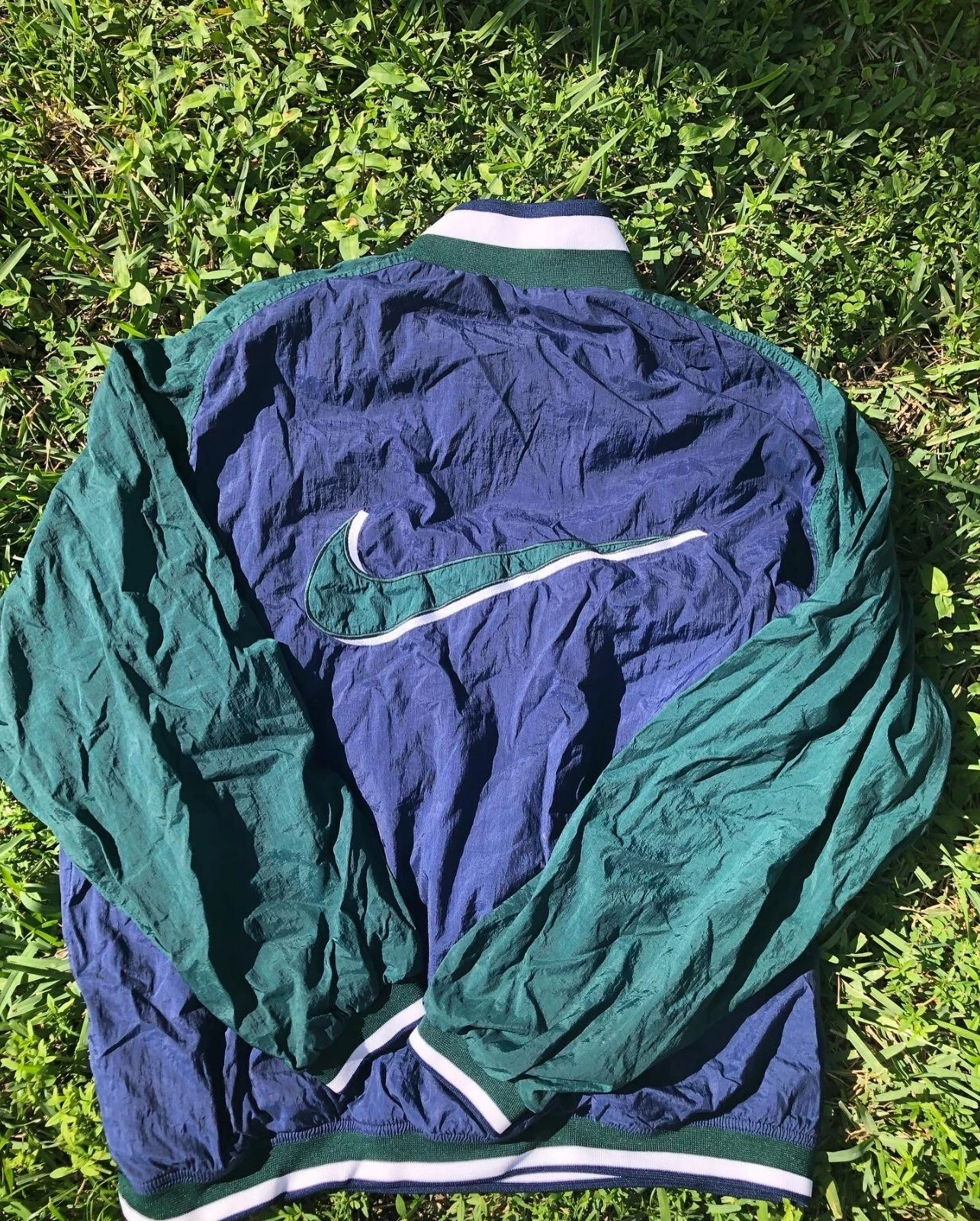 Vintage 90s Nike Windbreaker Big Swoosh Navy Blue Forest Green Size XL
