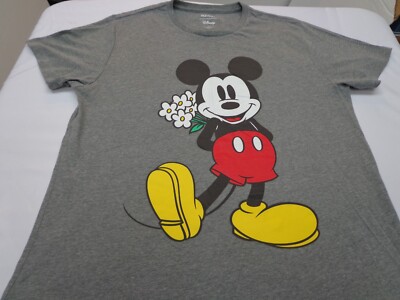 Old Navy Disney Mickey Mouse Flowers Gray T-Shirt Size Large | eBay