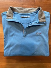 Greg Norman Mens Size Medium Blue Sweater Shark Logo 1/4 Zip Gray Collar Casual