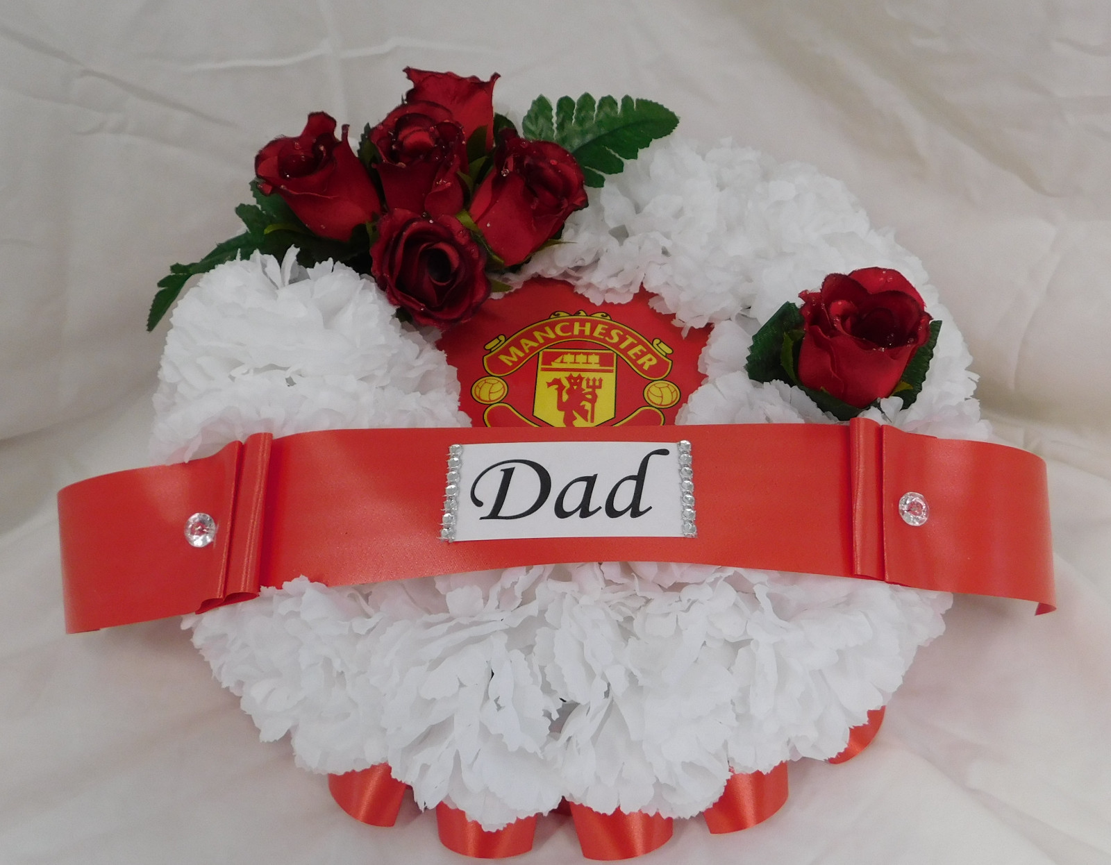 Silk Funeral Flowers Man Utd Football Wreath Posy Tribute Memorial Dad
