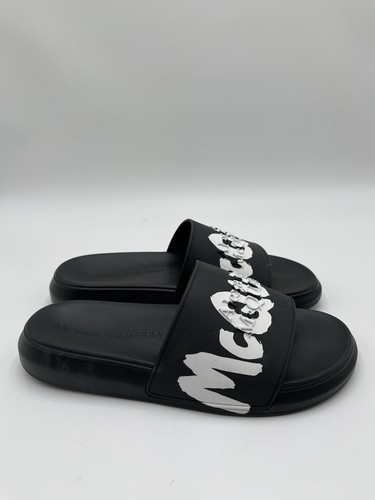 Alexander McQueen Graffiti Logo black rubber pool slide Size 41
