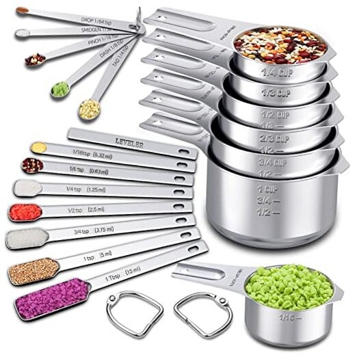 Measuring Cups and Spoons Set of 20, 7 Stainless Steel Nesting Measuring Square